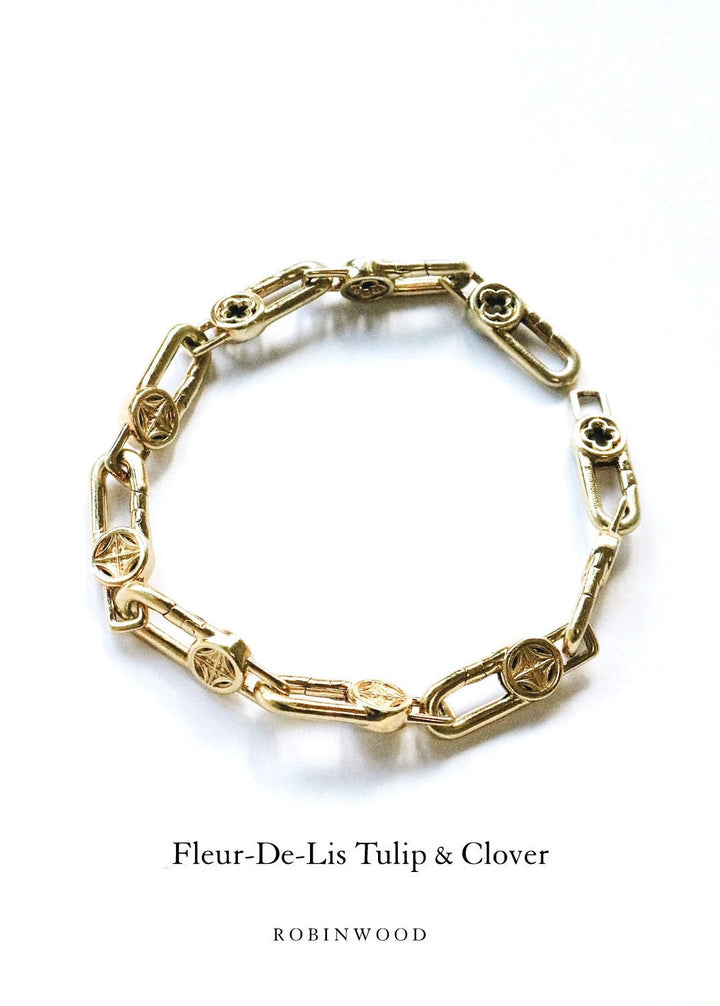 LIMITED COLLECTION'S " FLUER-DE-LIS TULIP CHARM BRACELET " OPEN-CLOSE DESIGN, ROBINWOOD MASTERPIECE