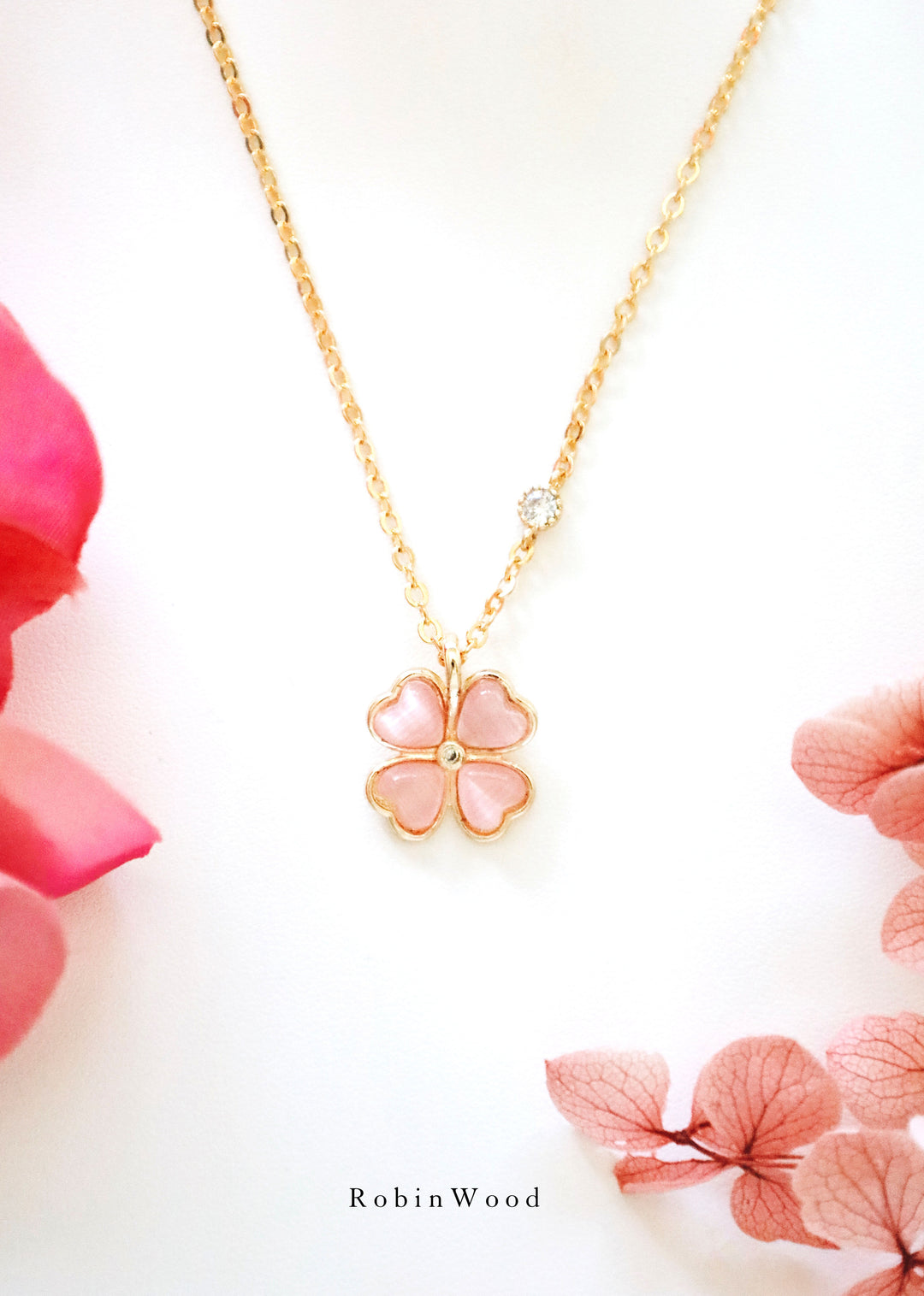 LIMITED Valentine COLLECTION " Pavé ROSE QUARTZ CLOVER " SERIES, ROBINWOOD MASTERPIECES