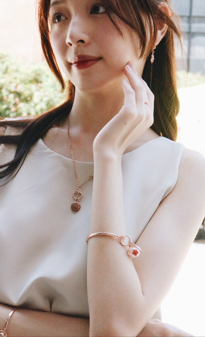 " Limited Collection's " Tulip Red Heliotrope Flower and King & Queen Cuff Bracelet Design, Robinwood, Adjustable Size