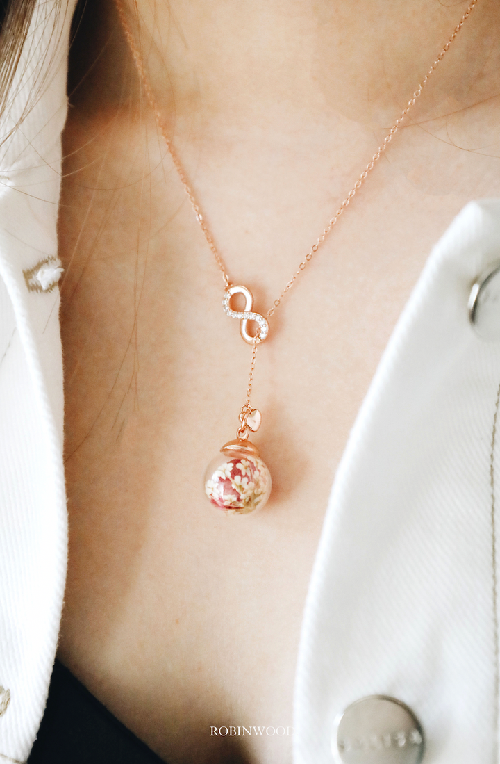 LIMITED VALENTINE COLLECTION'S " INFINITY LOVE & ROSY ROSE Adjustable size NECKLACE, ROBINWOOD MASTERPIECES