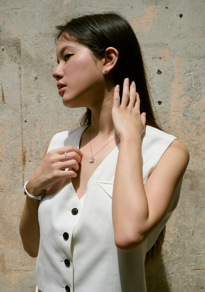 Limited Collection's " PAVE Pink Mother Of Pearl Clover " Necklace, Robinwood