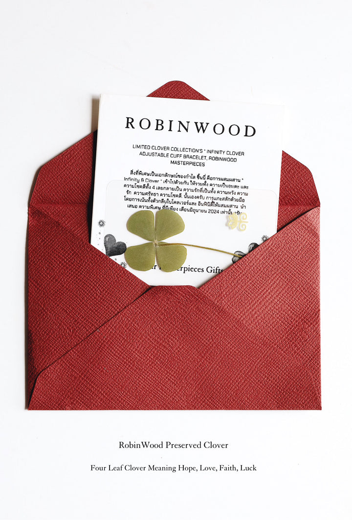 Preserve Flower  " Dried Four Leaf Clover Card ", Symbol of Lucky, Love, Health, Hope