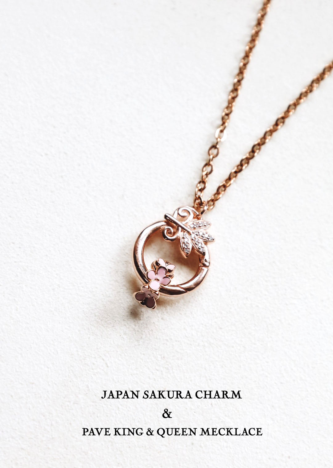 Sakura Limited Collection's " Japan Sakura Charm & Pave King and Queen Necklace design, Robinwood