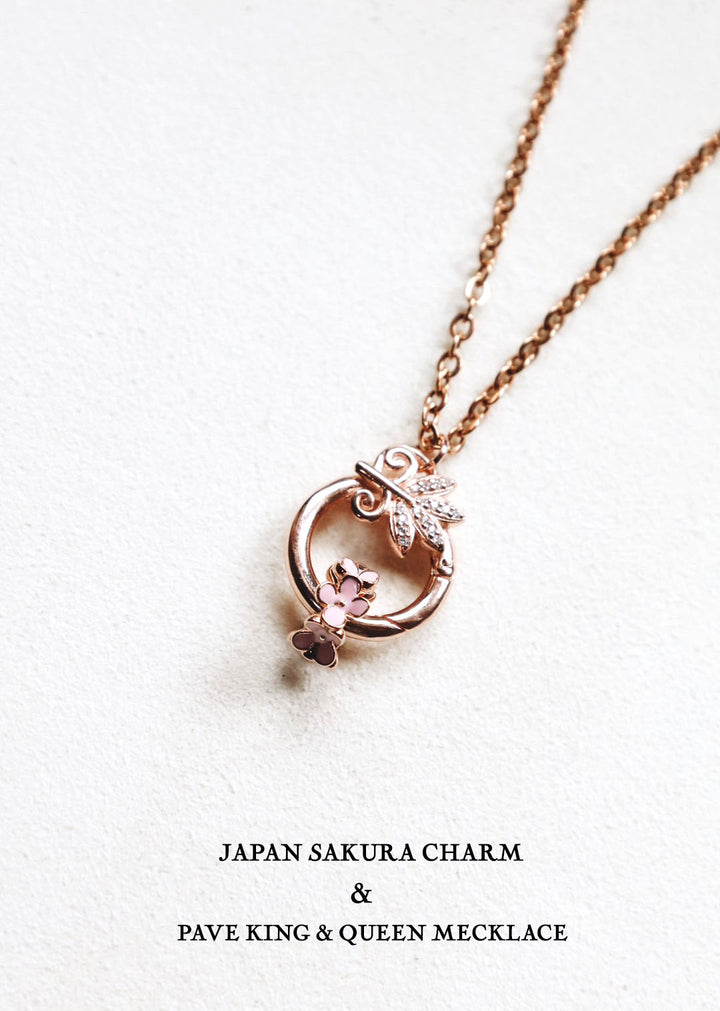 Sakura Limited Collection's " Japan Sakura Charm & Pave King and Queen Necklace design, Robinwood