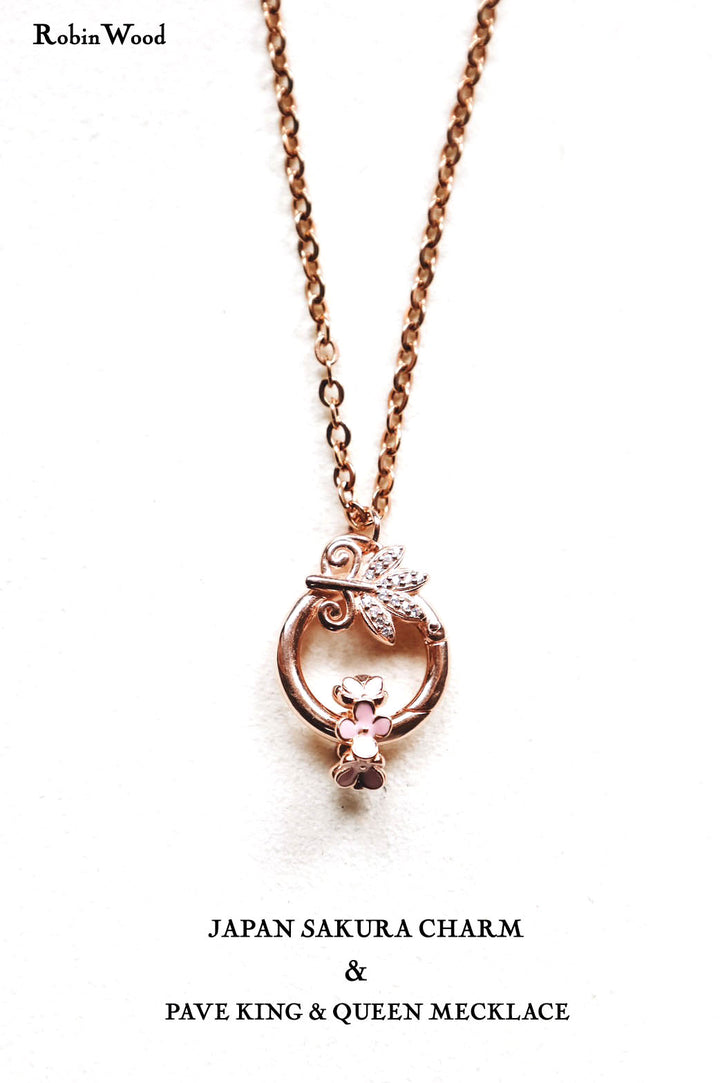 Sakura Limited Collection's " Japan Sakura Charm & Pave King and Queen Necklace design, Robinwood