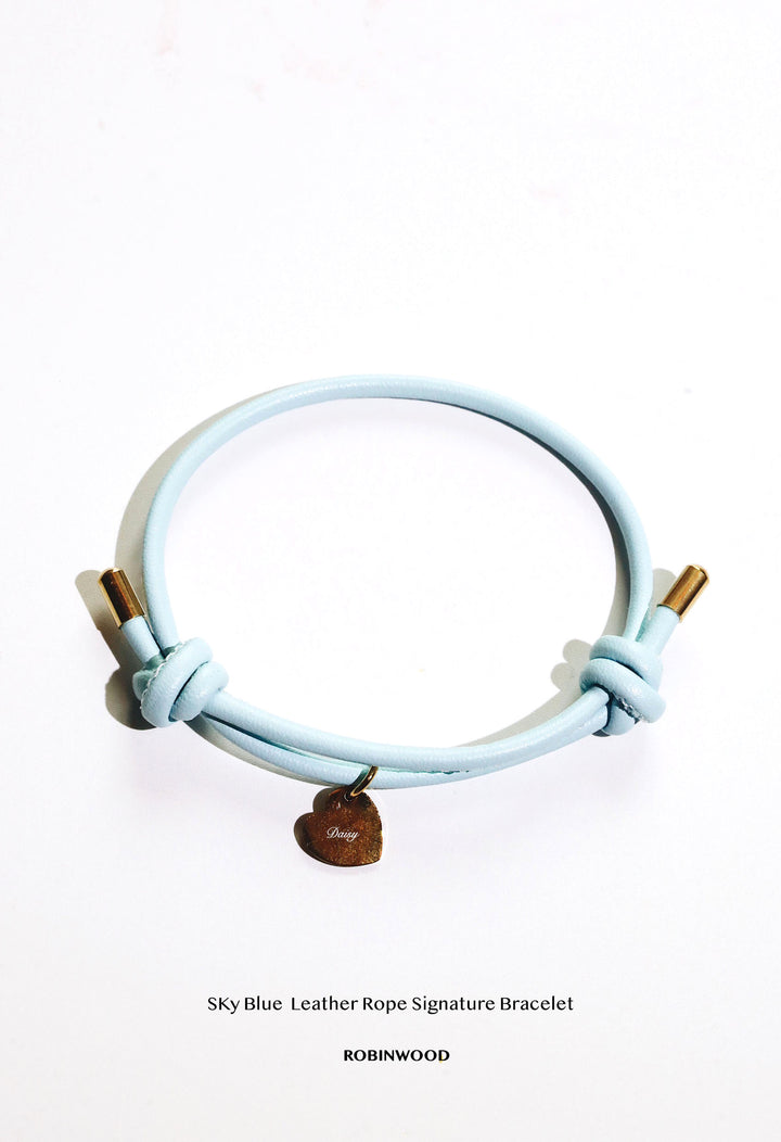 Leather Rope " Sky Blue Leather Signature Bracelet, Adjustable size, 2025 Design