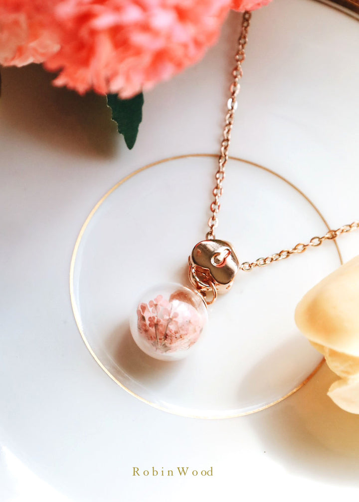 Heart Design " Memory Of Heart Key " & Pink Heather Forest Blending White Queen anne lace garden Necklace, Robinwood, Masterpieces