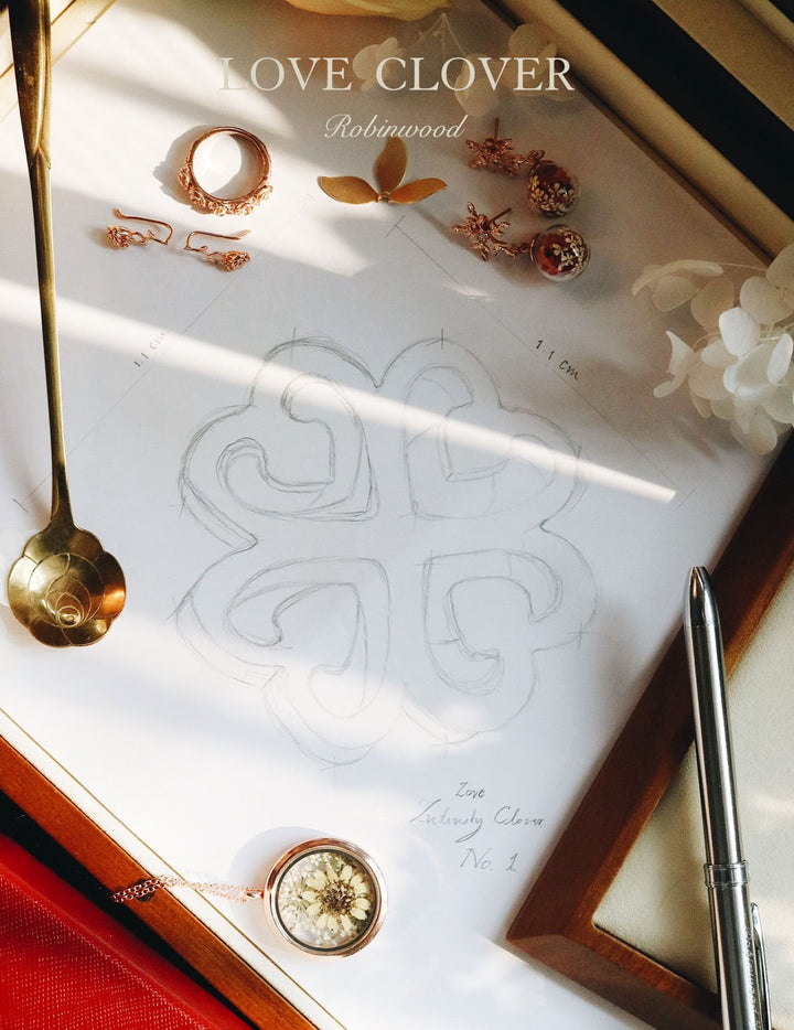 Limited Collection's " LOVE CLOVER " Necklace Design, 14 K Gold, Robinwood