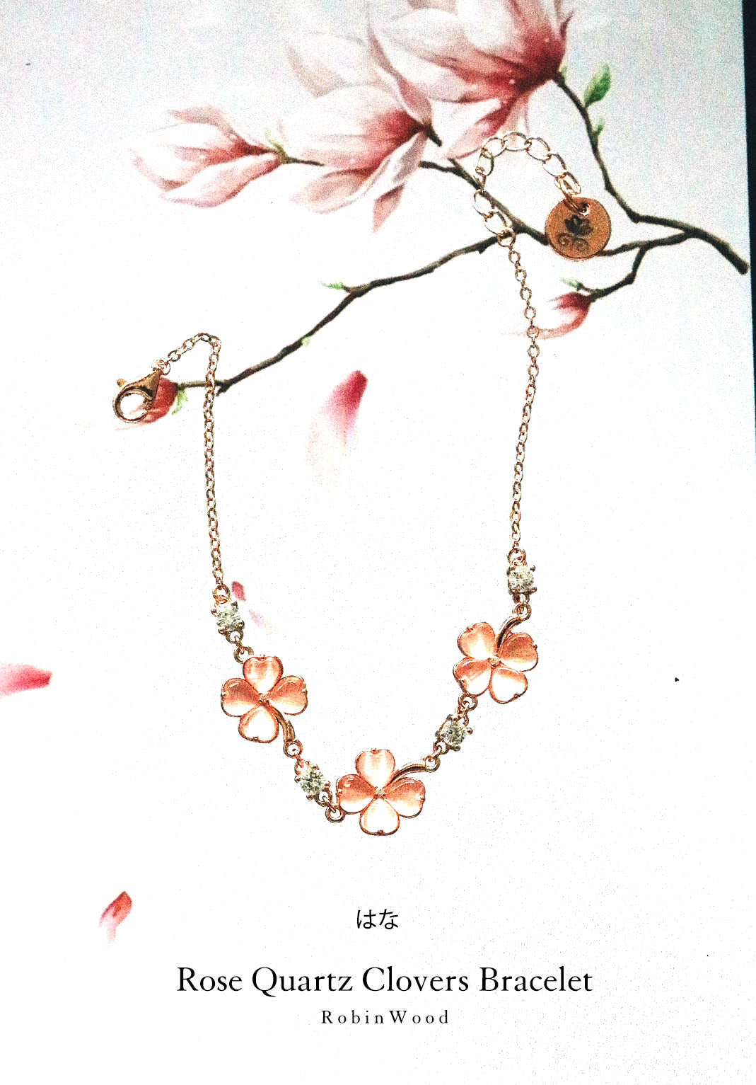 Limited Collection's Rose Gold PAVÉ Quartz Clover Bracelet, Adjustable Size, RobinWood