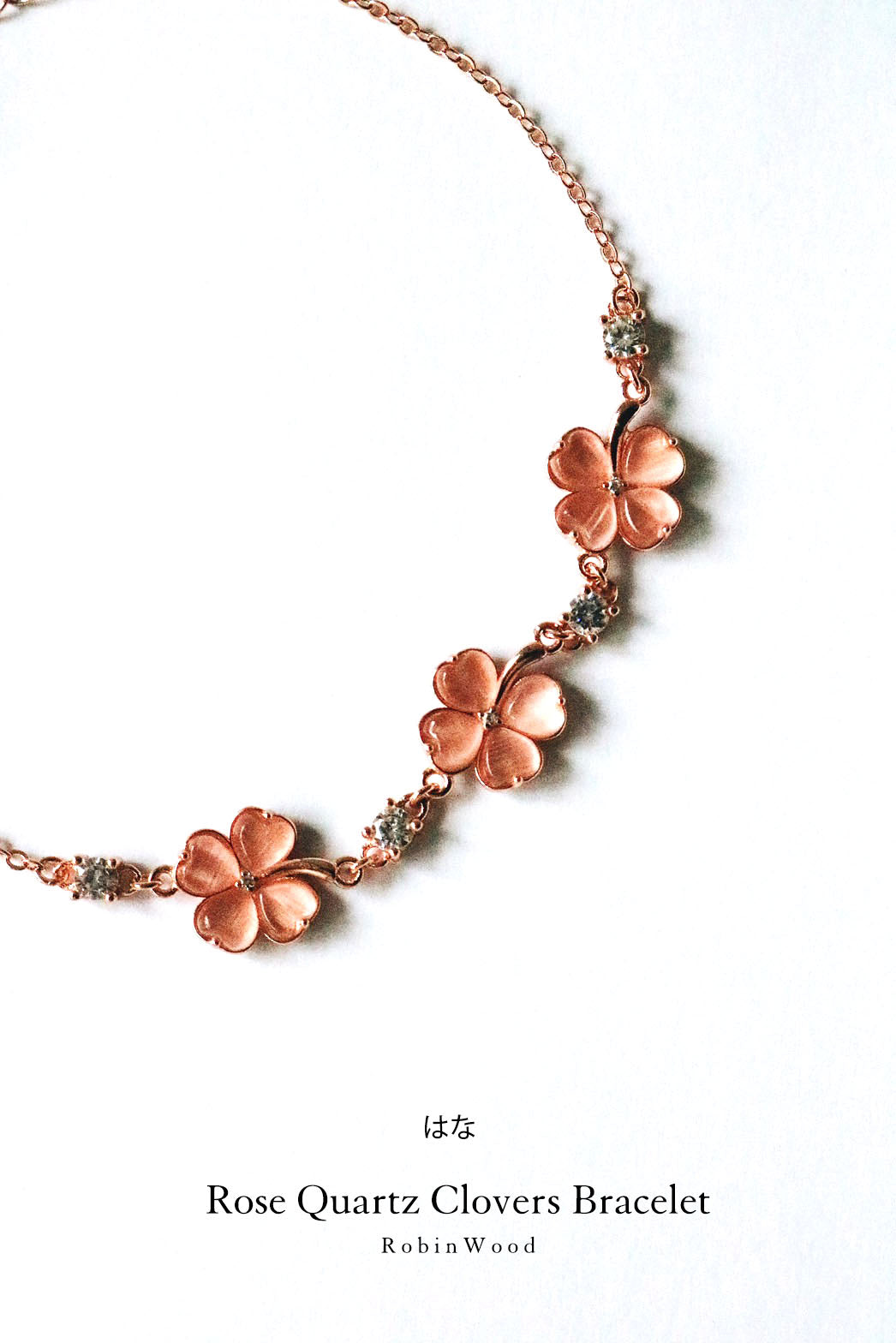 Limited Collection's Rose Gold PAVÉ Quartz Clover Bracelet, Adjustable Size, RobinWood
