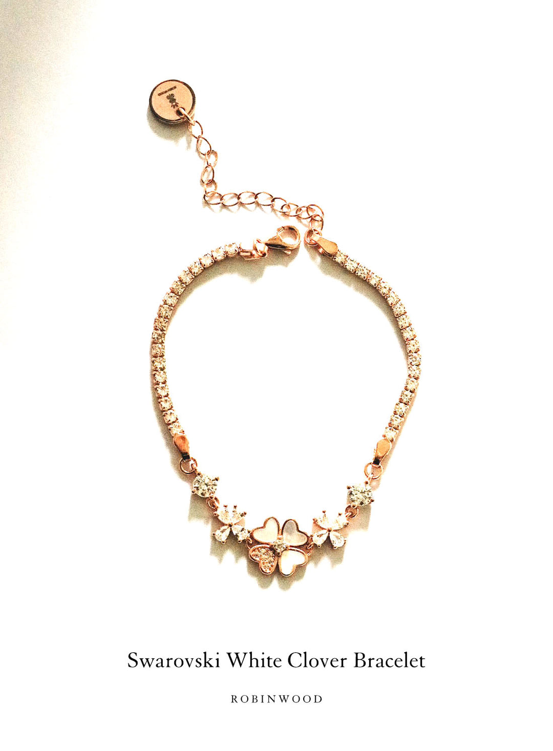 LIMITED COLLECTION'S " SWAROVSKI WHITE CLOVER  ADJUSTABLE SIZE BRACELET " , ROBINWOOD, MASTERPIECES DESIGN