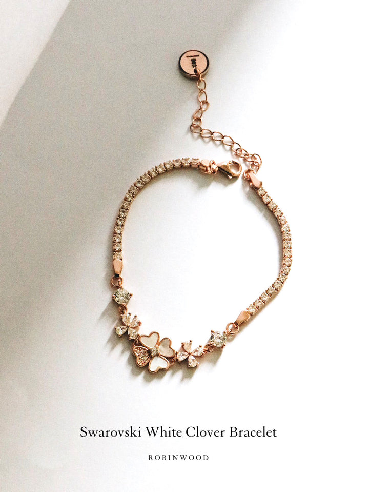 LIMITED COLLECTION'S " SWAROVSKI WHITE CLOVER  ADJUSTABLE SIZE BRACELET " , ROBINWOOD, MASTERPIECES DESIGN