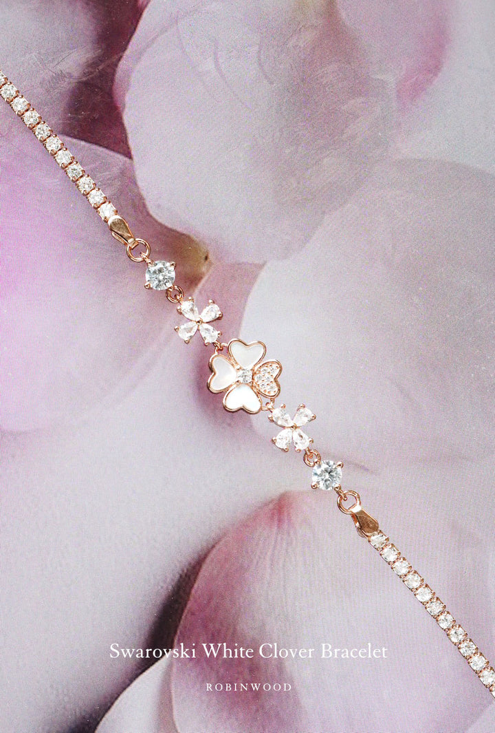 LIMITED COLLECTION'S " SWAROVSKI WHITE CLOVER  ADJUSTABLE SIZE BRACELET " , ROBINWOOD, MASTERPIECES DESIGN