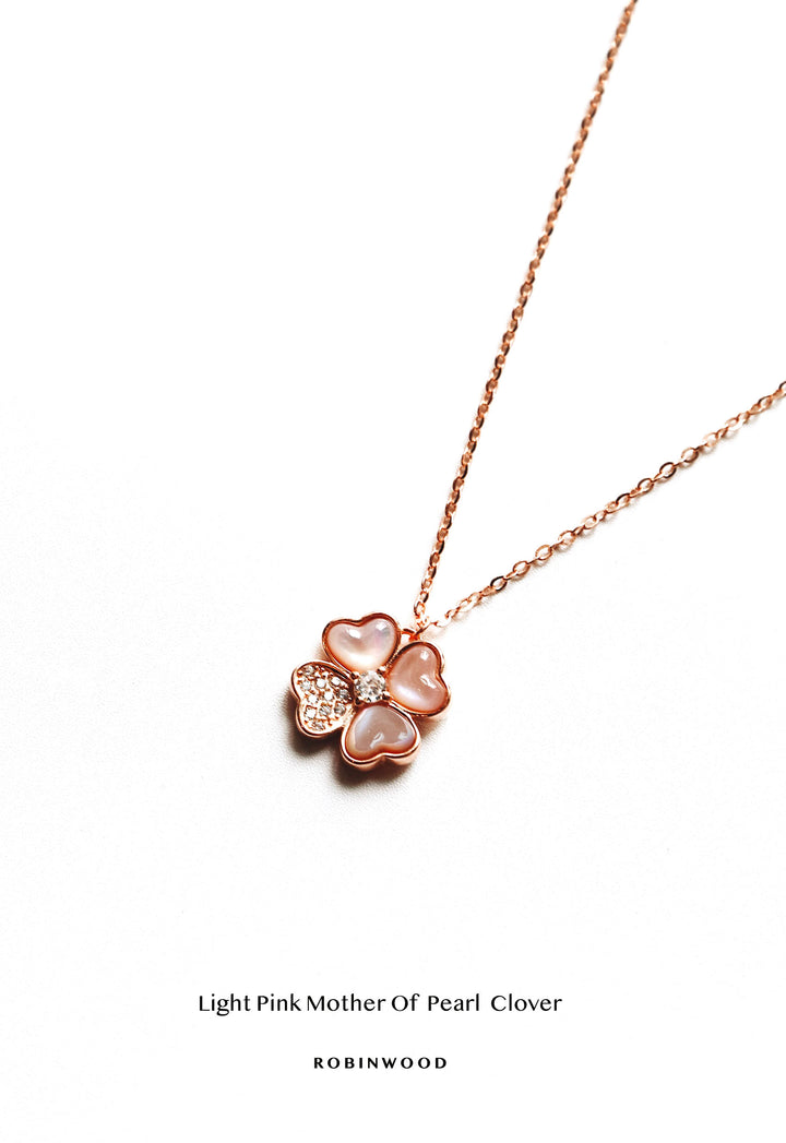 Limited Collection's " PAVE Pink Mother Of Pearl Clover " Necklace, Robinwood