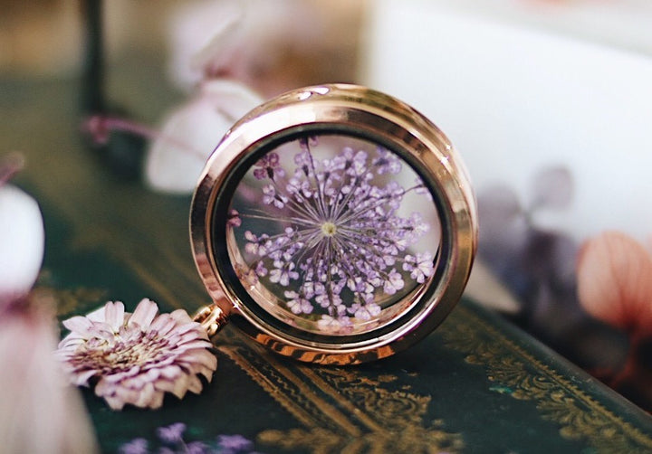 Necklace – Rose Gold Color , Pony Pink Queen anne Collection with Real flower - robinwood