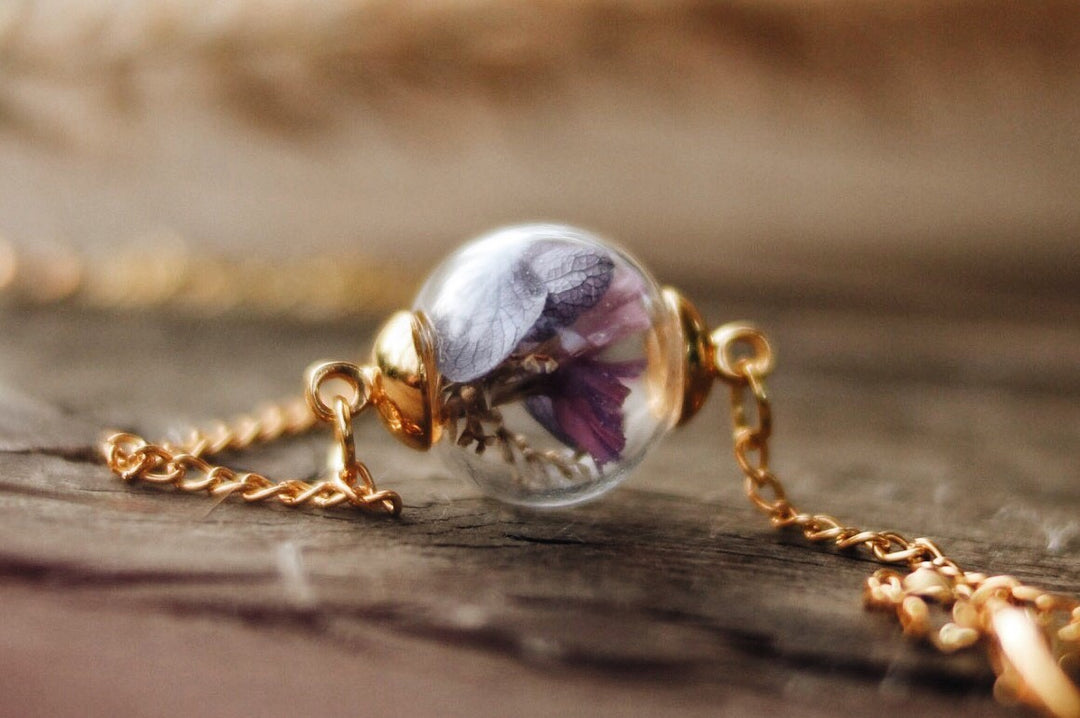 Violet hydrenyea Gold bracelet , women bracelet , flower charm , robinwood , adjustable ,bridesmaids gift , women gift , flower gift - robinwood