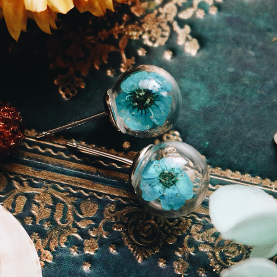 Earring - 93K Silver , Irish flower , Blending sea water color craft - robinwood