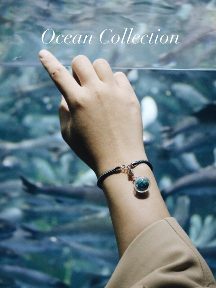 Ocean Blue Satin leather with blue queen anne lace flower