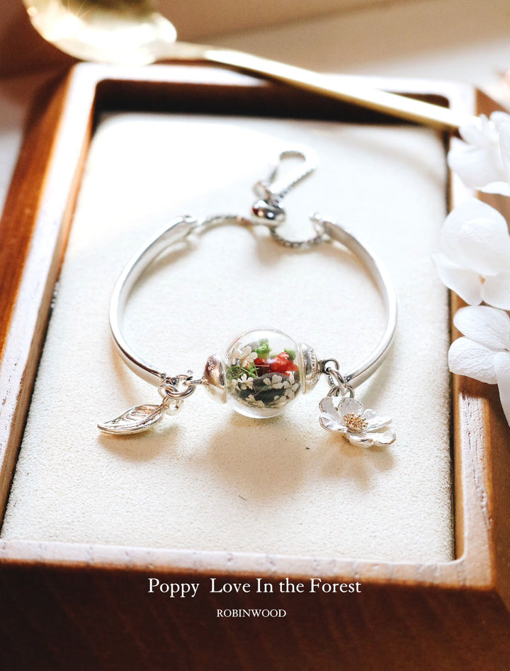 " March Collection's " Limited Daisy Totem & Poppy In the forest, Adjustable Cuff Bracelet, Robinwood