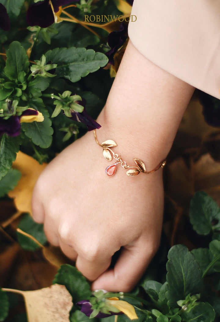 14K Amelia Love Forest & Rose Quartz Stone Snake Chain Bracelet, Robinwood, Masterpieces Design, Gift For Lovely One