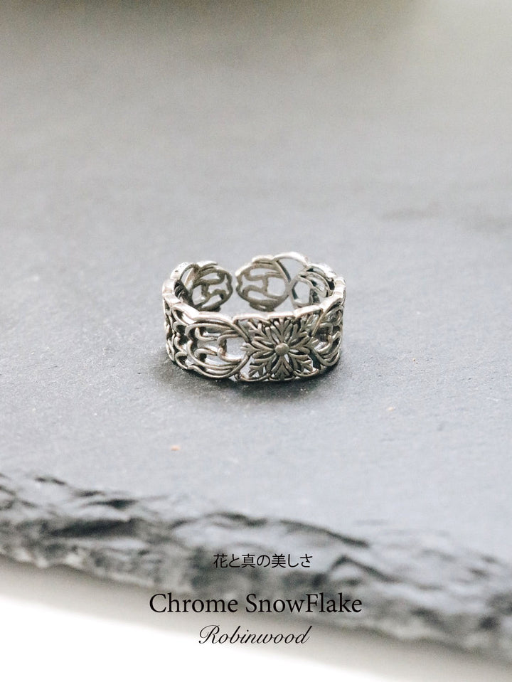 "Men Limited Series " Chrome SnowFlake Ring, Sterling Silver, RobinwoodMen, Adjustable Size