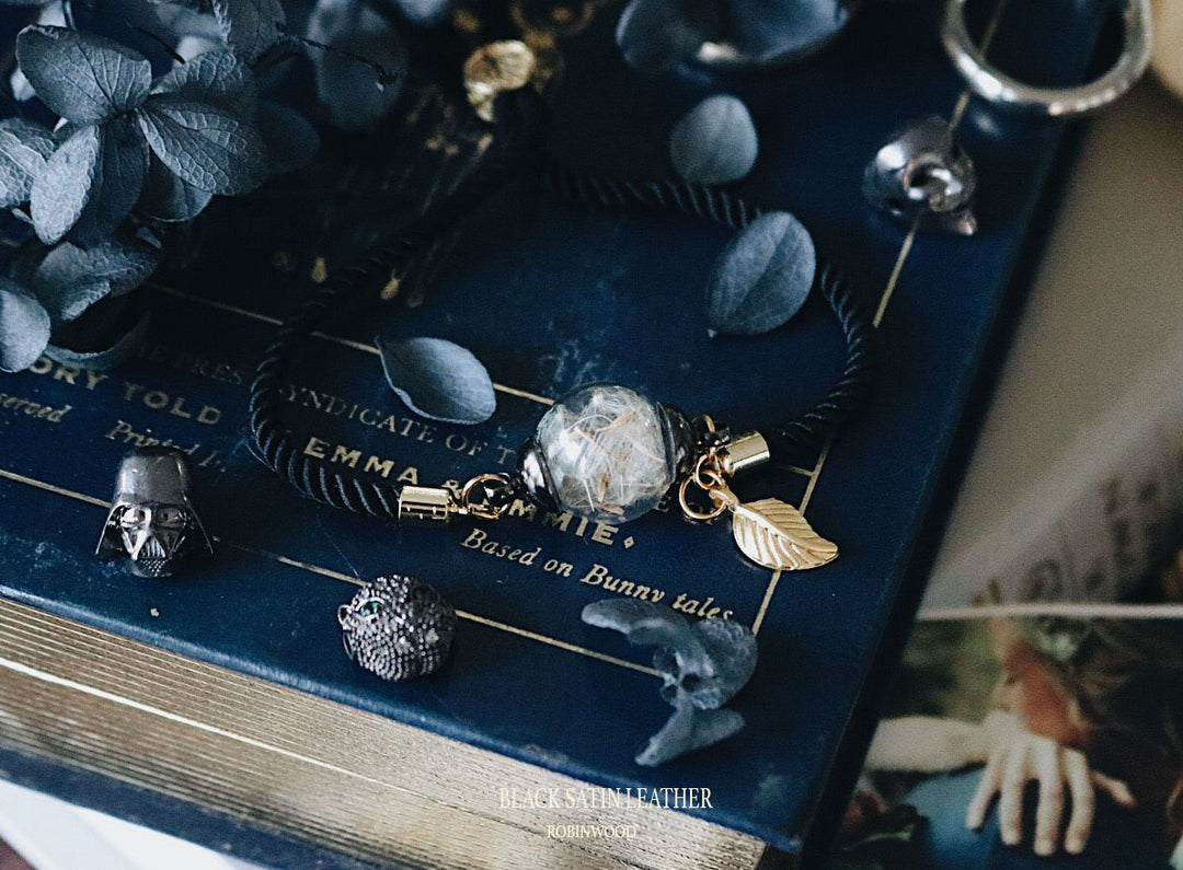 " Make A Wish " Black Satin Leather Design & Dandelion Seeds, Masterpieces, Robinwood
