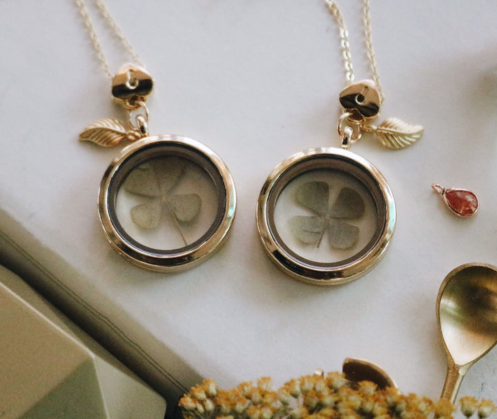 April Collection's 14 K Gold " Four Clover & Missing Heart Key Locket Necklace Design" Necklace, Robinwood. Masterpieces, Yut Sila