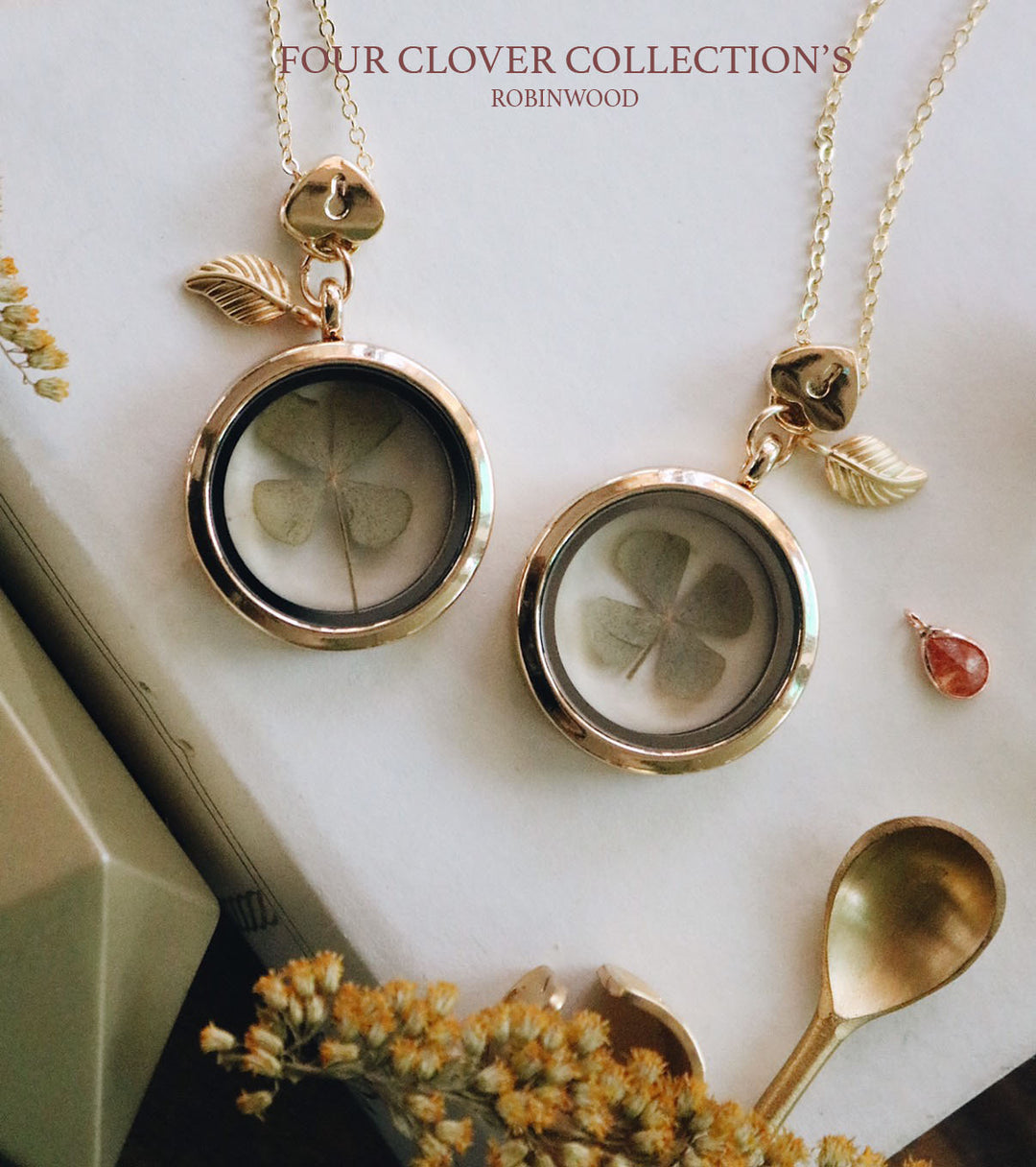 April Collection's 14 K Gold " Four Clover & Missing Heart Key Locket Necklace Design" Necklace, Robinwood. Masterpieces, Yut Sila