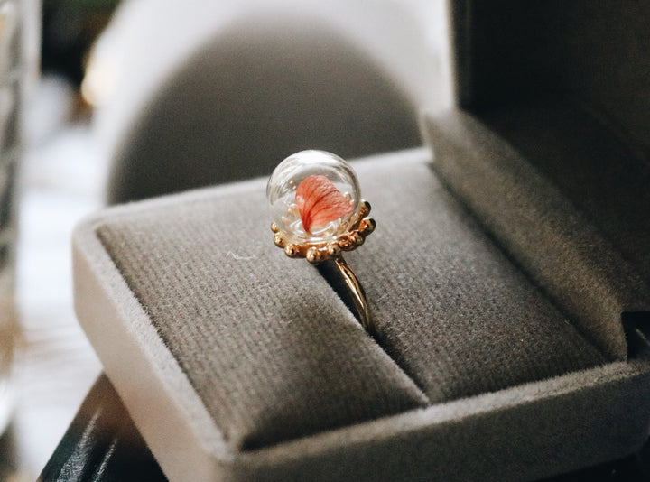 Gold Ring, 14 K craft design with Red fennel flower size 5-7 inches, gfits, robinwood