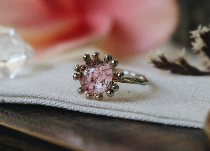 Gold Merilin Design Craft " Pink Queen anne flower " size 5-6 US Ring Design, Elegant Handcraft, Gift for Girl, Robinwood