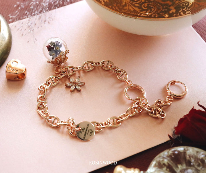 July Design, Infinity Floral Rosegold Chain Design, Flower Totem & Love Key, TIme Totem Design, Adjustable bracelet, Robinwood,