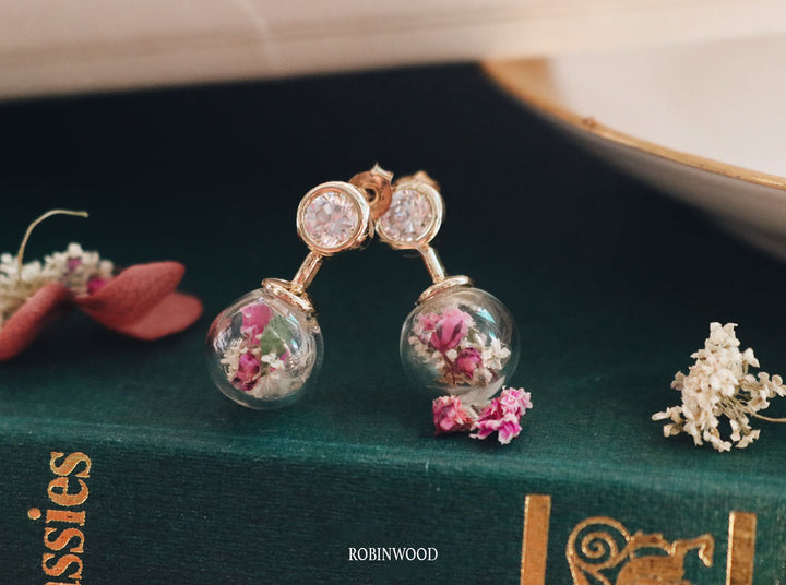 14K Gold Classic Adaline Style Swarovski Design & Heaven Dream Forest Blending Earring, Robinwood, Flower Custom, Gift For Her, MAsterpieces