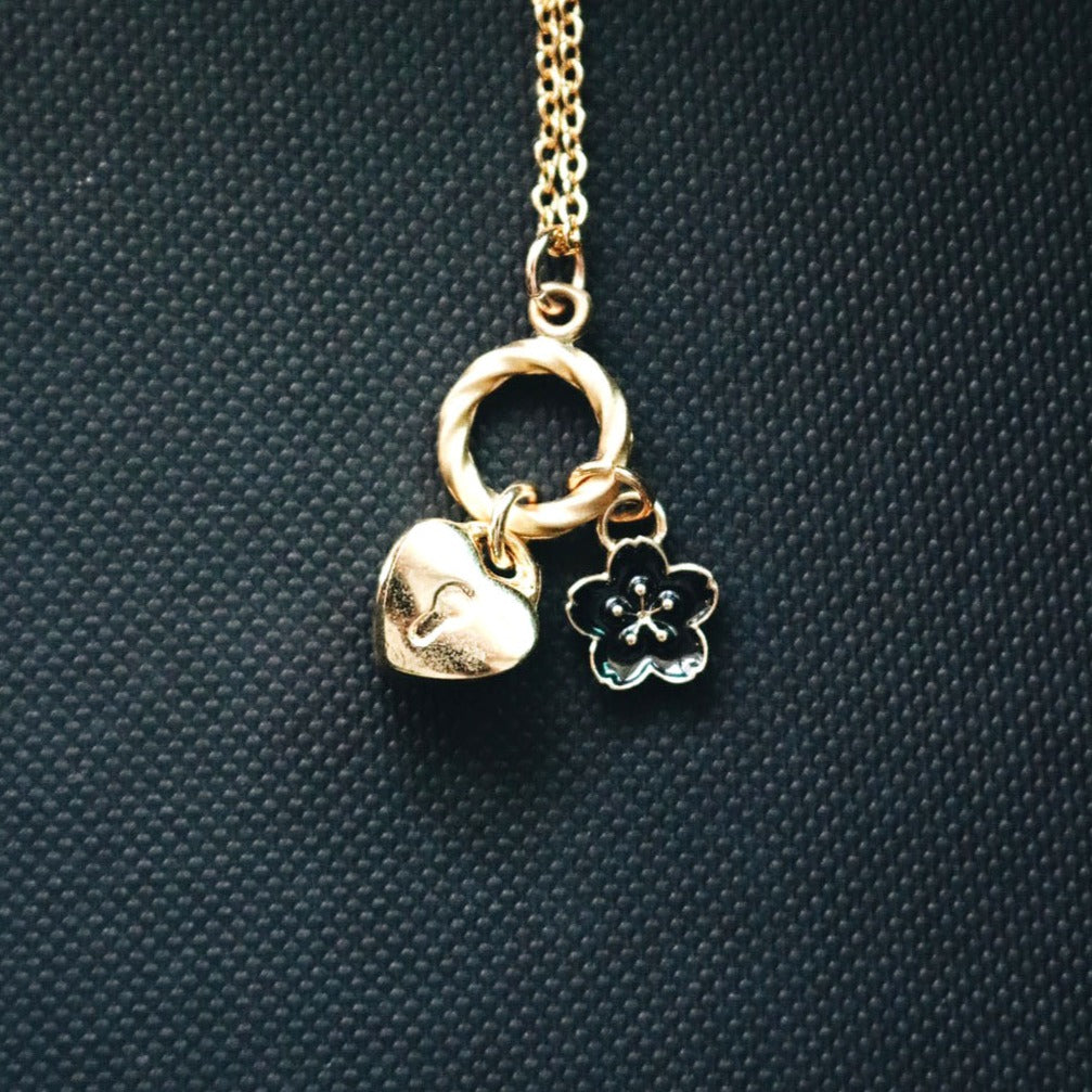 " March Collection's,14 K Gold BLACK Cherry Blossom & Love Heart Gold, ROBINWOOD