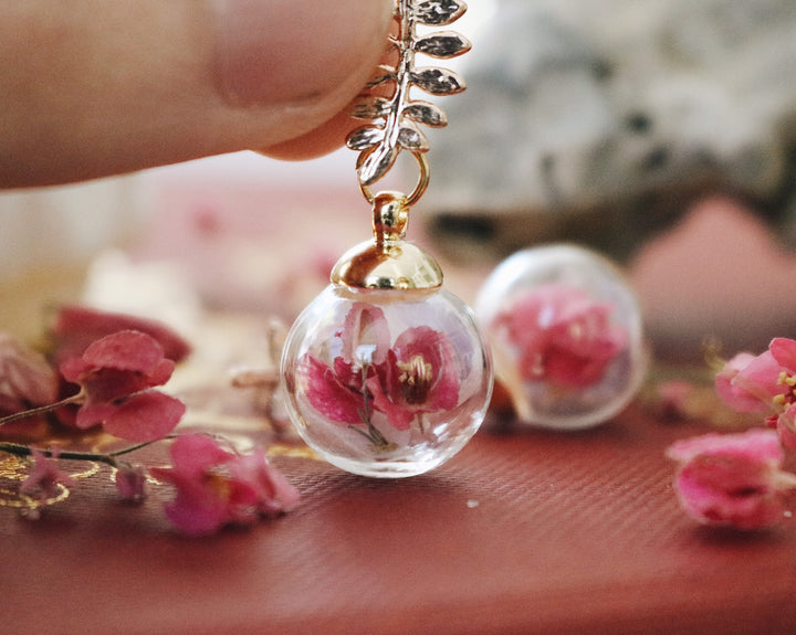 14K Gold leaf with Pink Coral Vine flower Blending, Feel the Wind Pink London Bloom, Robinwood. gift for her