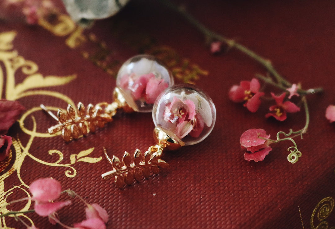 14K Gold leaf with Pink Coral Vine flower Blending, Feel the Wind Pink London Bloom, Robinwood. gift for her