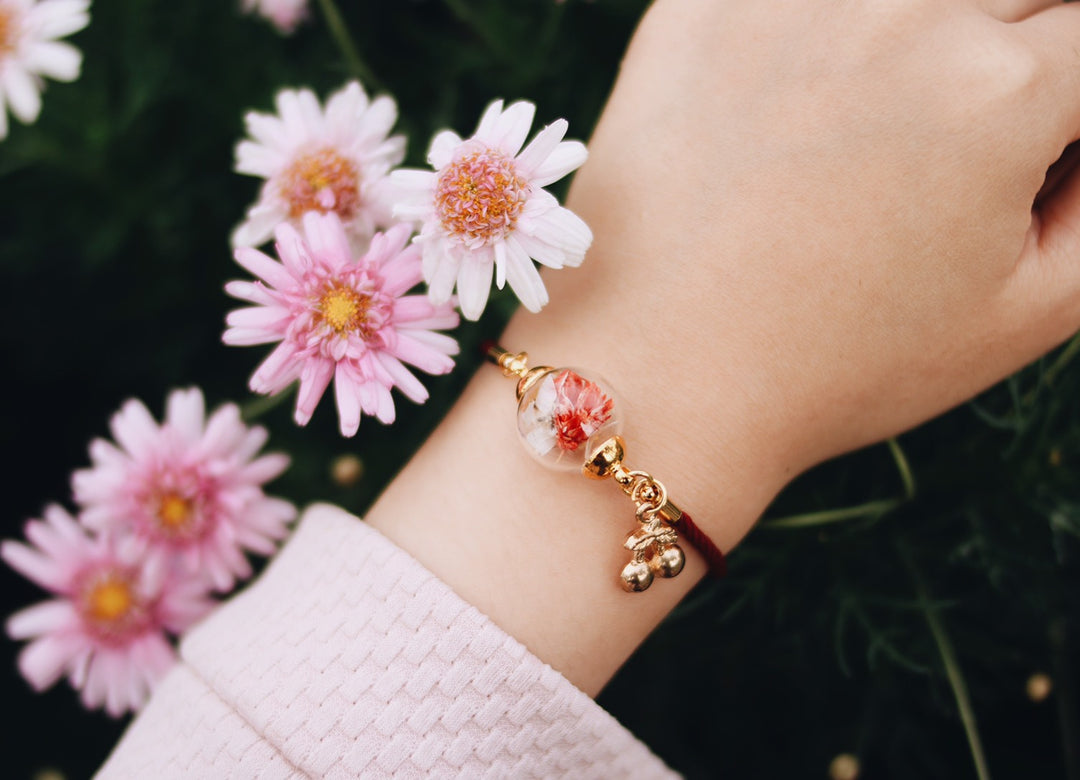Red Satin Leather with Red rose blending white flower adjustable bracelet, robinwood, gift for her
