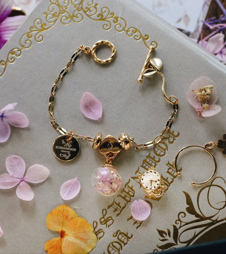 Luxury Craft Gold Edition April : 16K Gold Cuff Heart Key design with " Pink Rosy Flower Design " Or " Custom Flower", Robinwood, Master Piece art blending, Yut sila