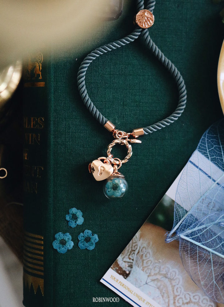 14K Rosegold Classic Heart Love & Blue Heliotrope Flower Design, Ocean Sea Satin leather Bracelet, robinwood, Yut sila, ผลงานที่ออกแบบเอง, Unique Design
