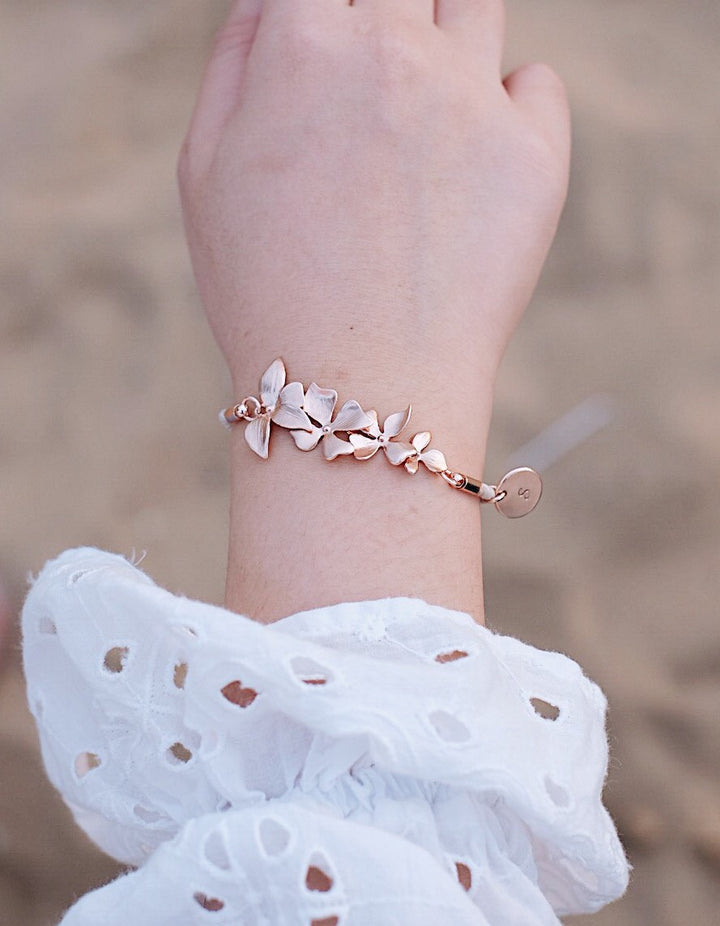 92.5 Rose Gold Ascocentrum Orchid Design & White Satin Leather Blending, Elegant design, Robinwood, Masterpieces