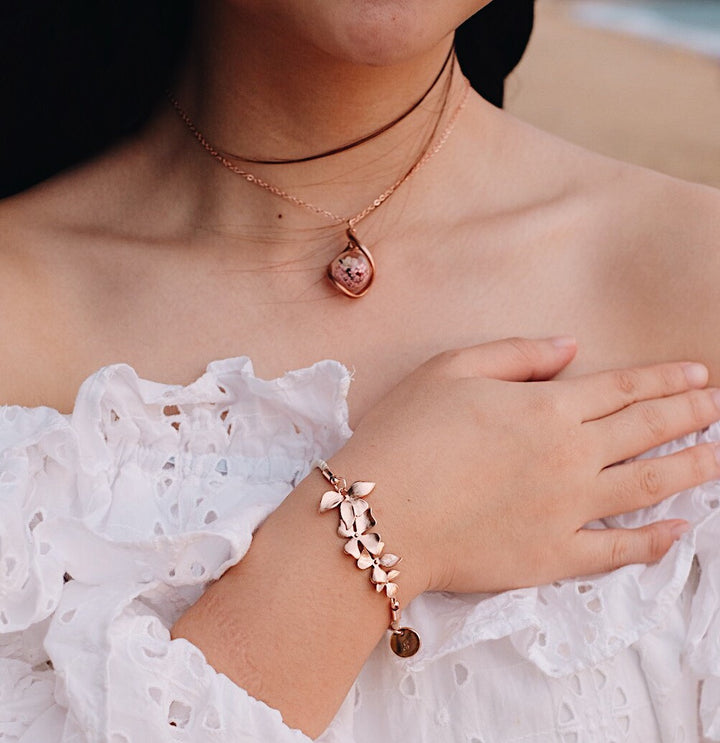 92.5 Rose Gold Ascocentrum Orchid Design & White Satin Leather Blending, Elegant design, Robinwood, Masterpieces