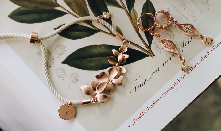 92.5 Rose Gold Ascocentrum Orchid Design & White Satin Leather Blending, Elegant design, Robinwood, Masterpieces