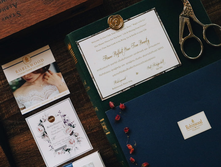 Robinwood Gift Set, Golden Blue Blending, Gold Wax Seal Stamp, Flower card, กล่องของขวัญที่ไม่เหมือนใคร