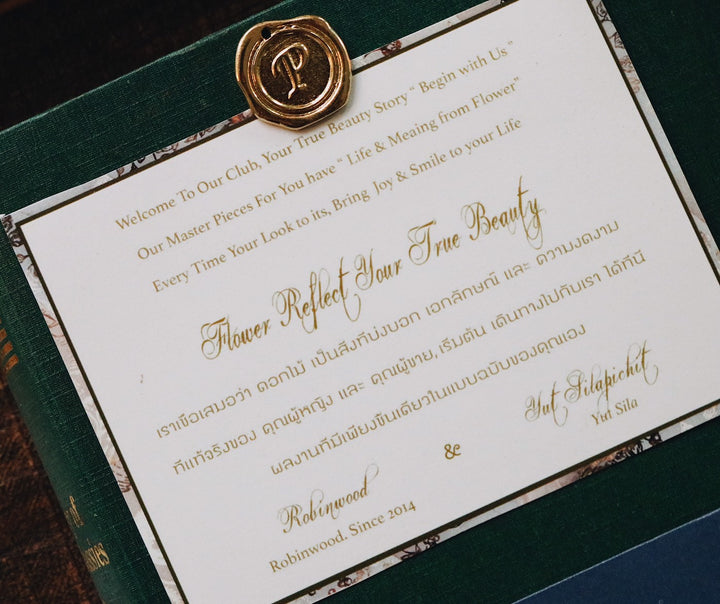 Robinwood Gift Set, Golden Blue Blending, Gold Wax Seal Stamp, Flower card, กล่องของขวัญที่ไม่เหมือนใคร