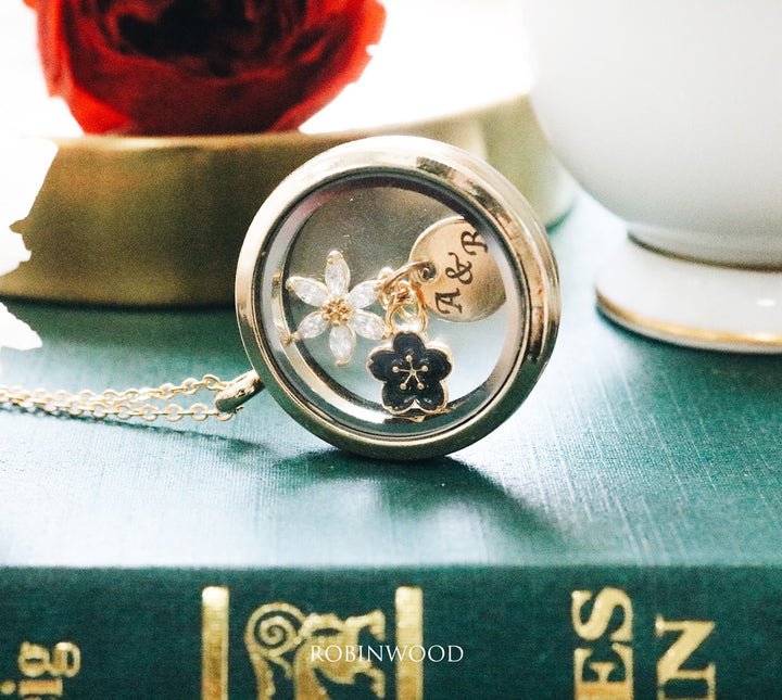 " May Collection " Black Cherry & Snow Flake Locket Design, Name Tag, Robinwood