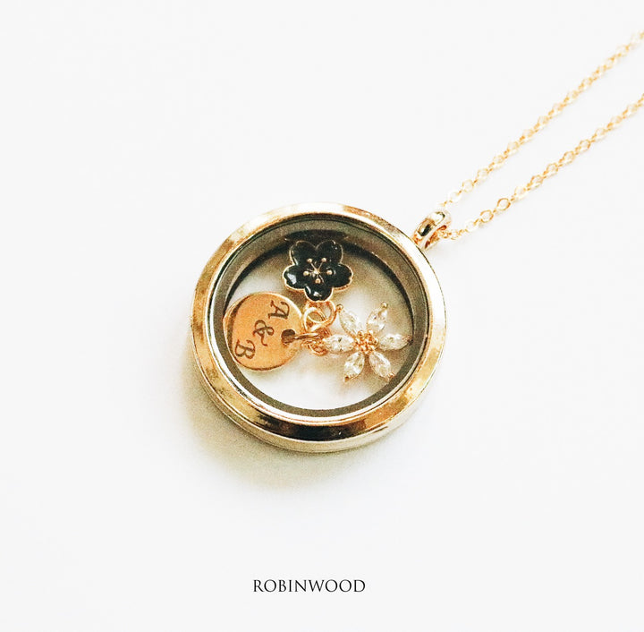 " May Collection " Black Cherry & Snow Flake Locket Design, Name Tag, Robinwood