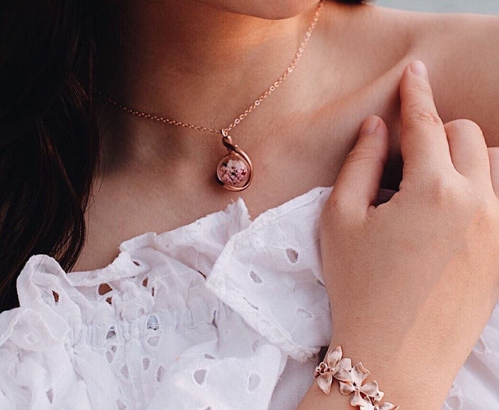 July Collection's " Violet Tulip & White Sky " Infinity Necklace, Robinwood