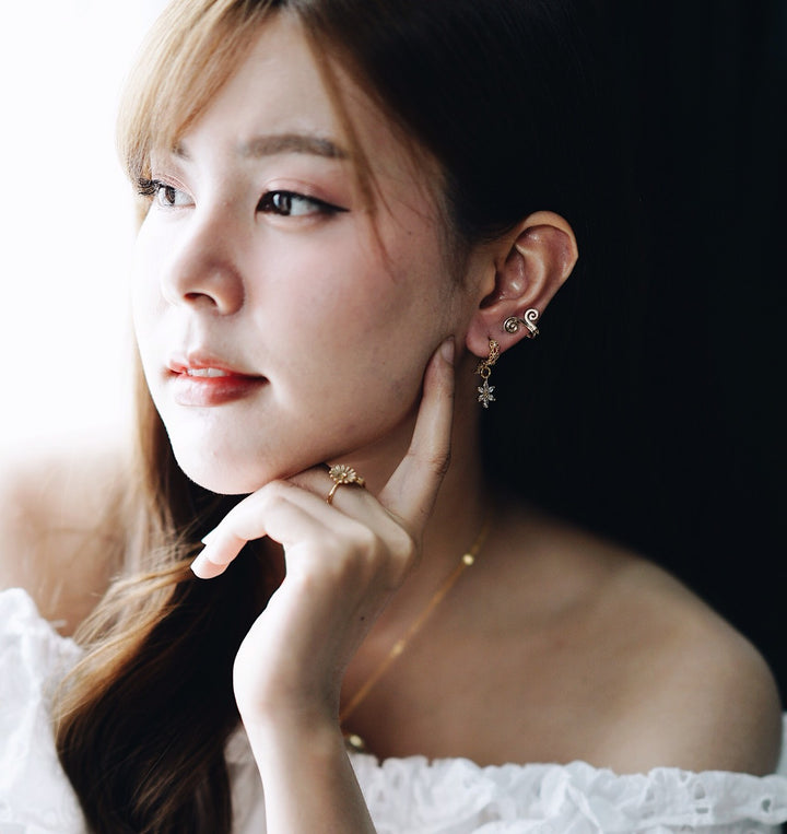 16 K Gold Victoria Belmont & White Swarovski Blossom Earring Design, Robinwood, Luxury Style, Non-Flower Earring, Gift For Her