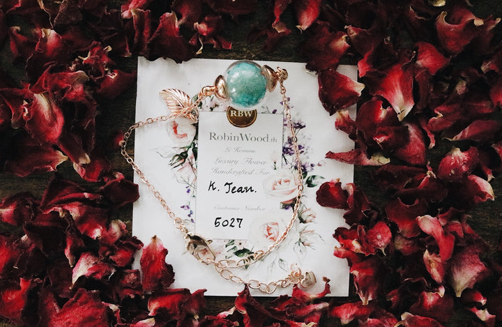 Alstromeria Gold & Yellow Blending with RoseGold Locket Necklace, Robinwood, Luxury Flower, design by Yut