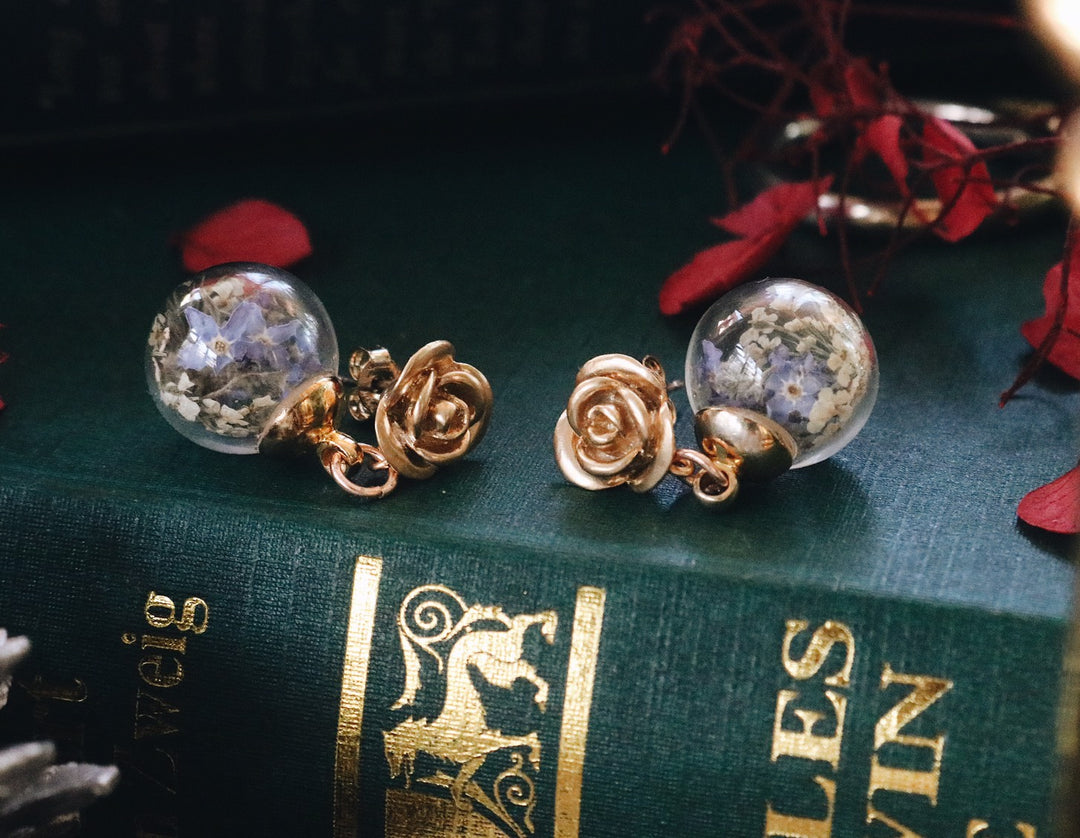 14K Rosy Rose Design & Germany For Get Me not & White Queen anne Lace Dry Flower Blending, Robinwood, Masterpieces
