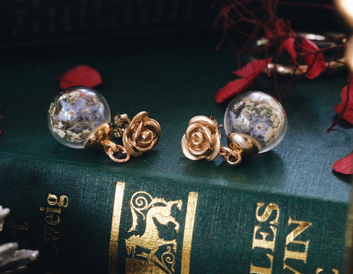 14K Rosy Rose Design & Germany For Get Me not & White Queen anne Lace Dry Flower Blending, Robinwood, Masterpieces